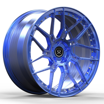 Blue Brushed 1 Piece Forged Wheels Spokes Monoblock สำหรับรถหรูขอบอลูมิเนียมอัลลอยด์