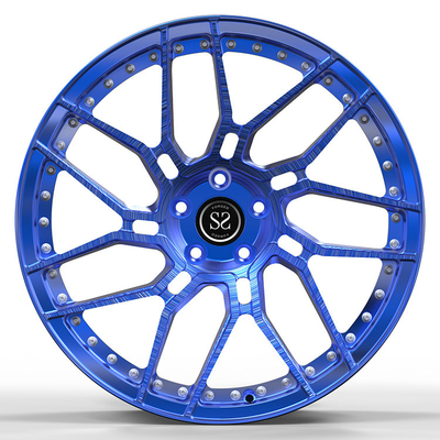 Blue Brushed 1 Piece Forged Wheels Spokes Monoblock สำหรับรถหรูขอบอลูมิเนียมอัลลอยด์