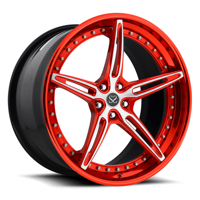 กำหนดเอง Red 2-PC Forged Alloy Rims สำหรับ Ferrari / ขอบ 22 &quot;ขอบล้อแม็กรถยนต์ 5x114.3
