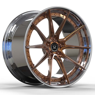 Custom 2-PC Forged Aluminium Alloy Rims Bronze Face Polished Barrel 18 19 นิ้ว