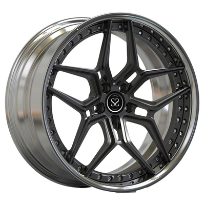 21 นิ้ว 2 ชิ้นล้อฟอร์จอลูมิเนียมขัดริมฝีปากสีเทาเข้มซี่สำหรับ Audi RS6 Car Rims