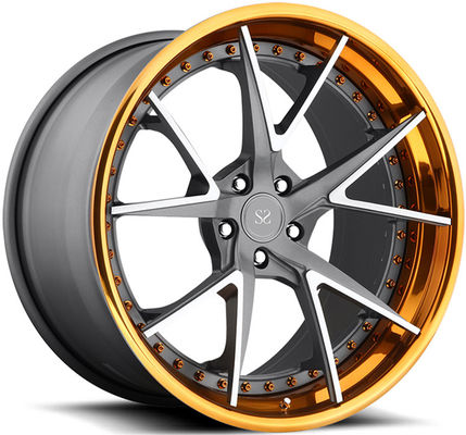 Matt Grey Face 3PC Forged Rims Golden Polished Lip 21x9.0 และ 21x12